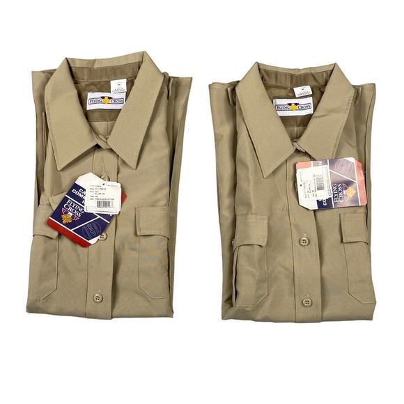 Flying Cross Tops - (Lot of 2) Flying Cross Uniform Silver Shirt Tan Short Sleeve Womens Size 48 NEW